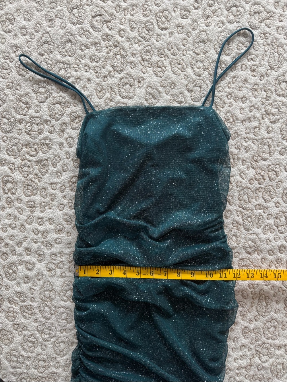 Windsor Dark Green Sparkle Ruched Spaghetti-Strap Mini Dress - Picture 6 of 7